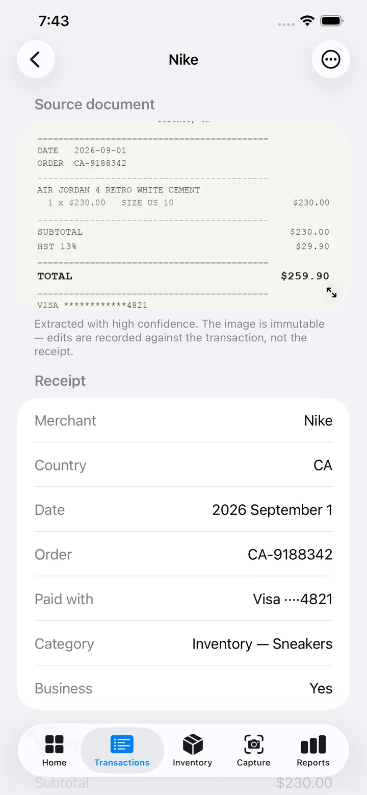 Receipt detail