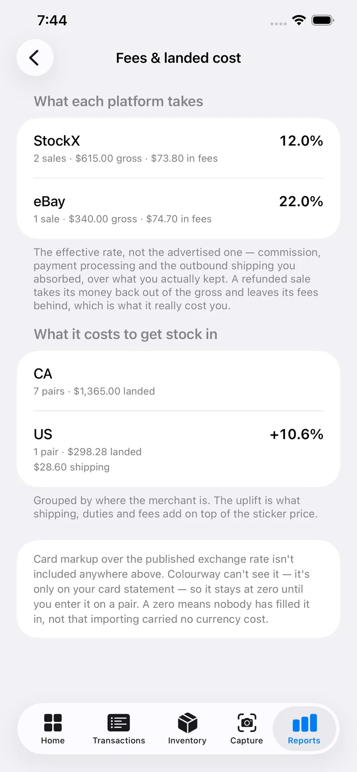 Fees and landed cost